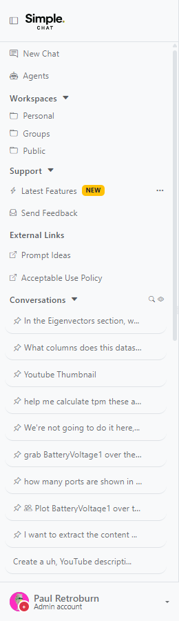 Conversation list showing selection actions and the new-chat button.