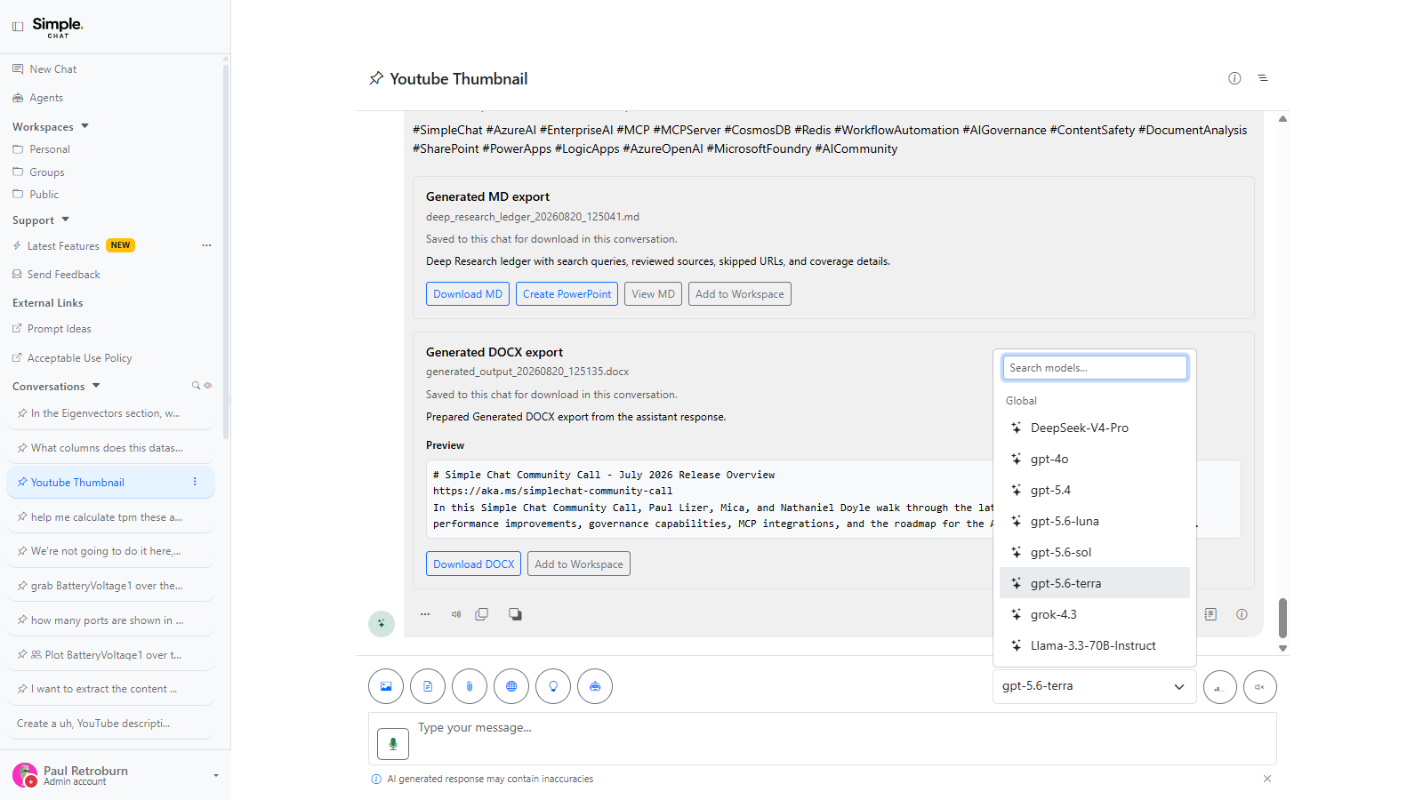 Toolbar selectors showing saved prompts, model picker, agent picker, reasoning, and voice-response toggle.