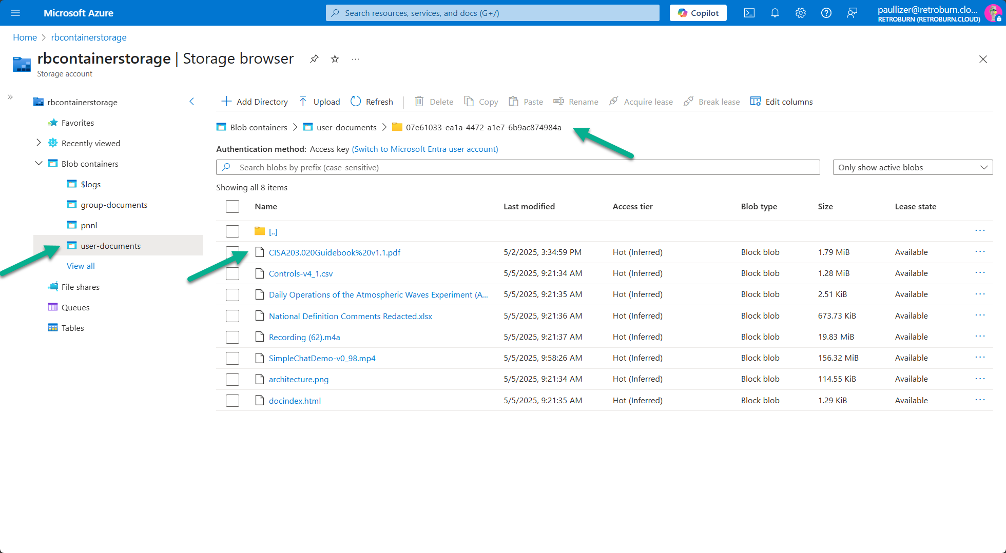 Storage account - View documents for citation retrieval