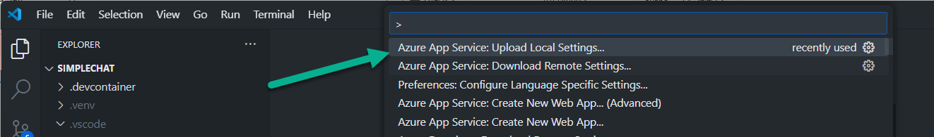 Upload local settings - Option 1 (Command Palette)