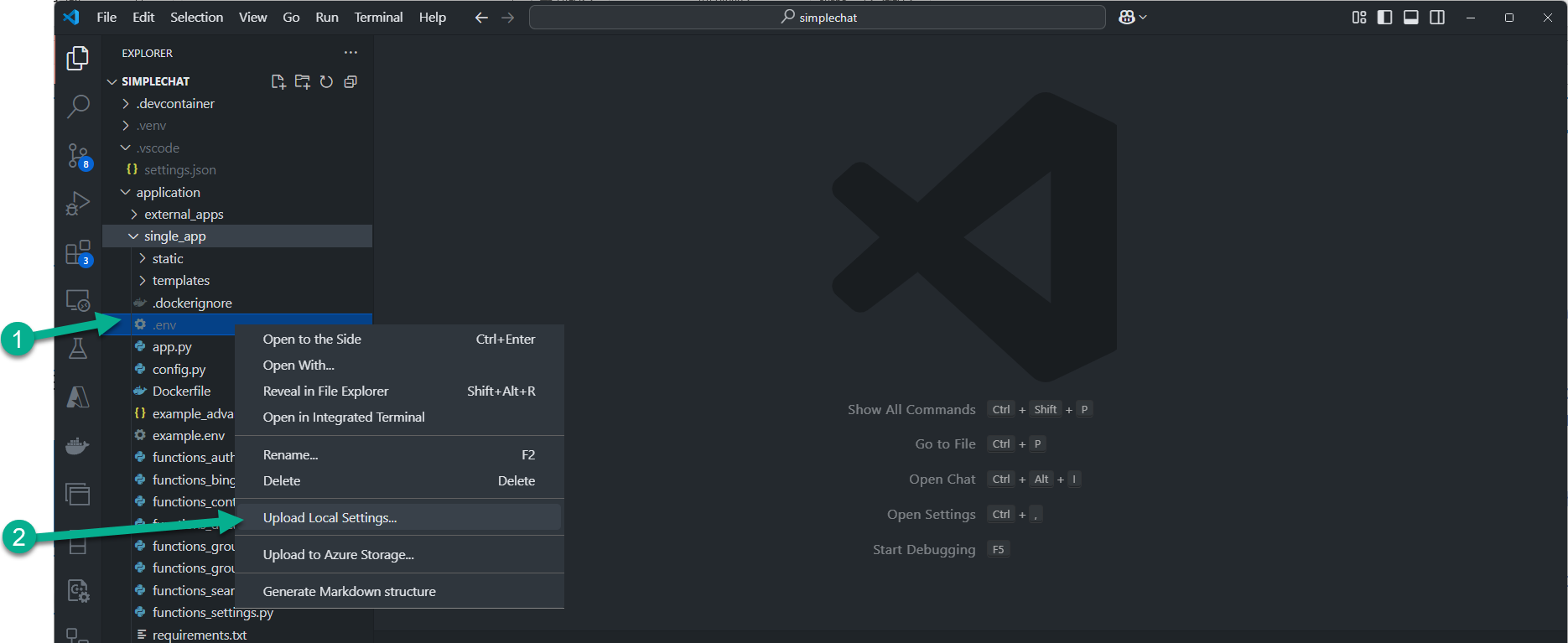Upload local settings - Option 2 (Right-click)
