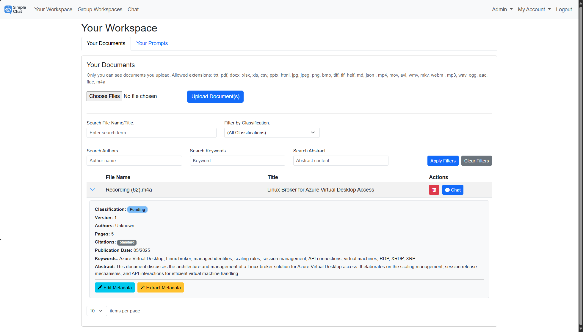 Workspace - Upload and process audio file
