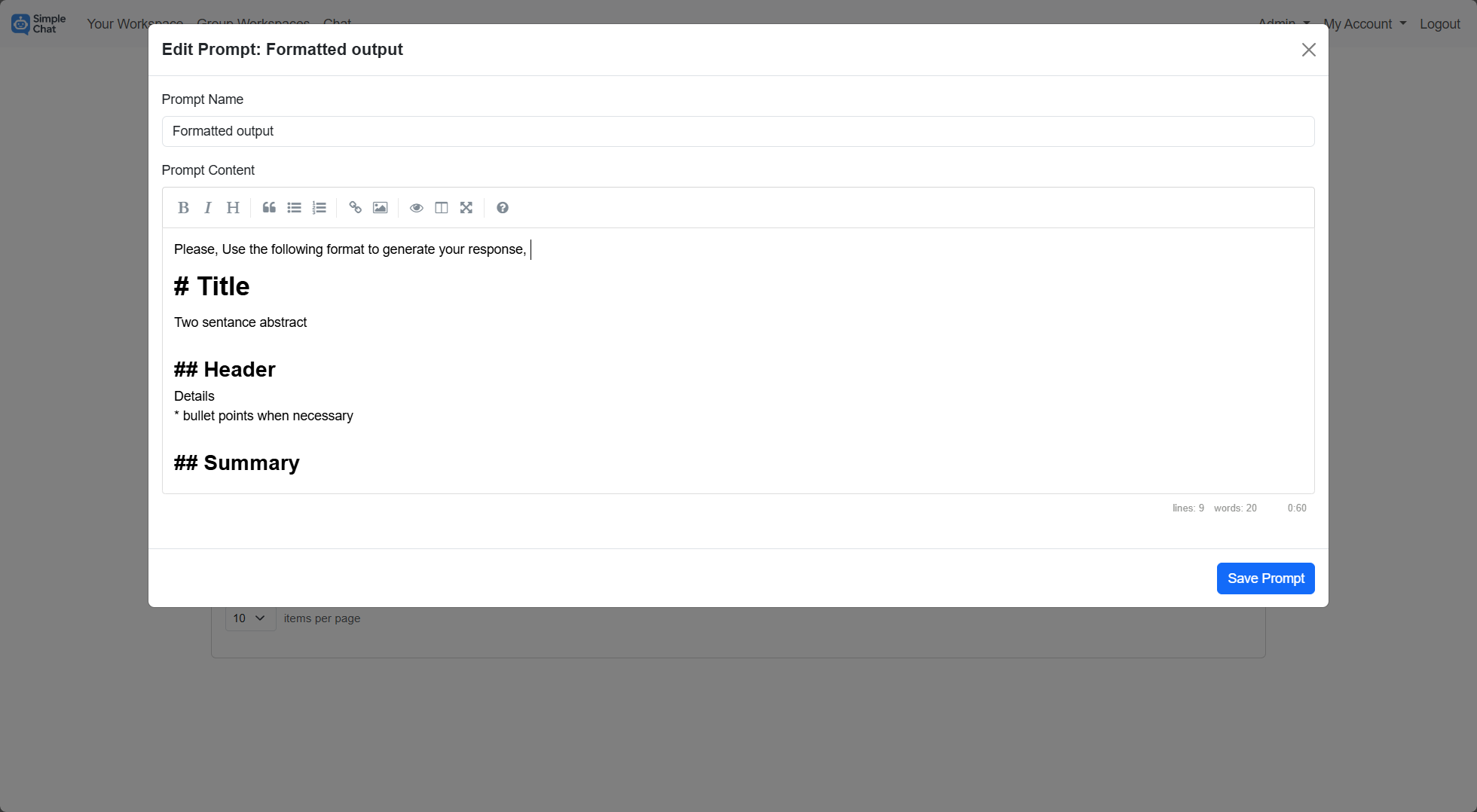 Workspace - Edit Prompt