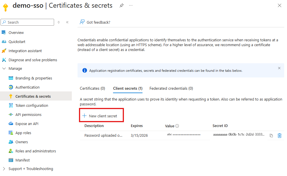 Entra client secret