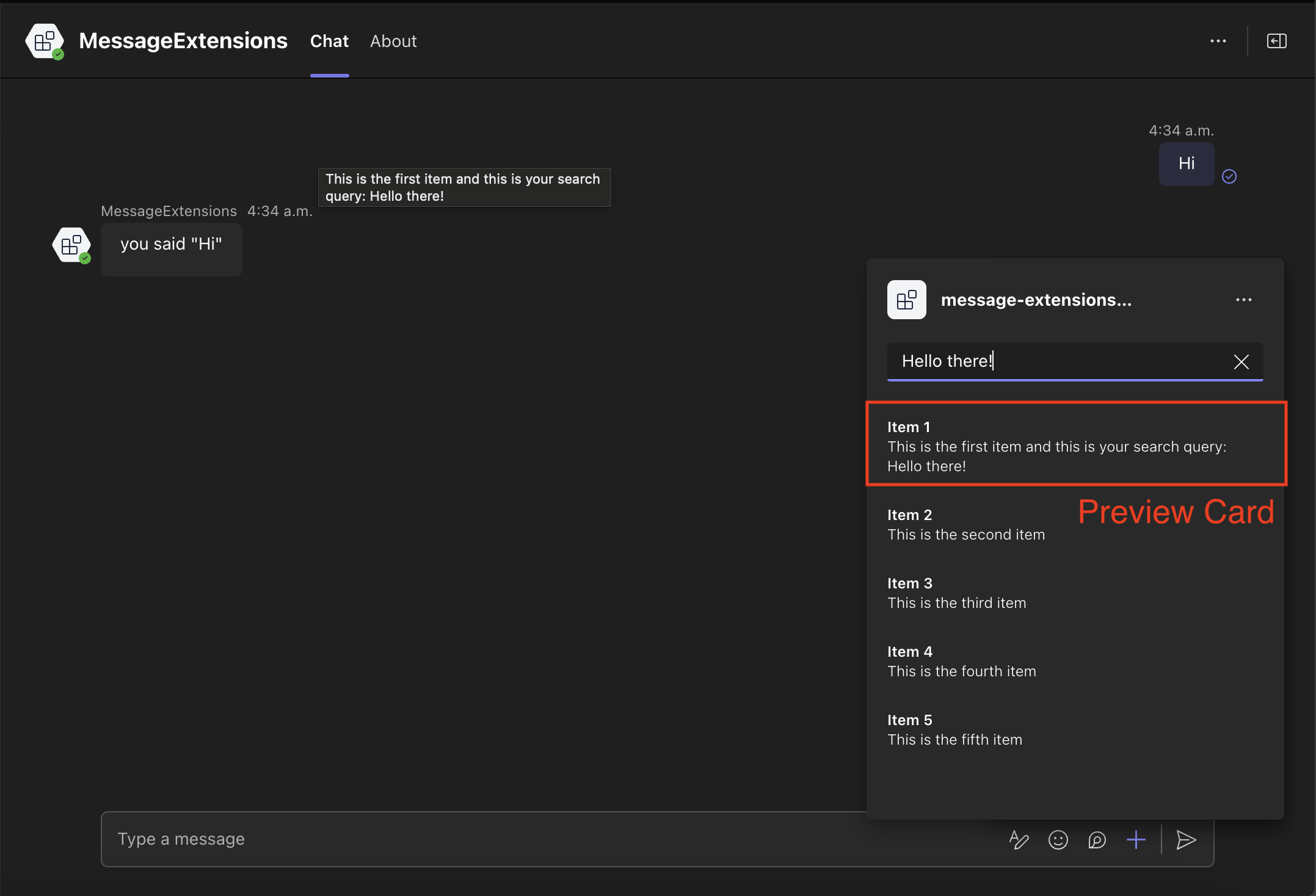 Search command preview card