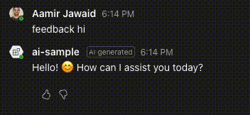 Screenshot of outgoing agent message to user marked with &#39;AI generated&#39; badge.