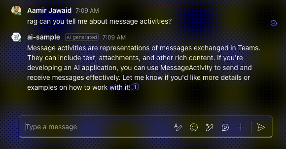 Animated screenshot showing user hovering over a footnote citation in agent response, and a pop-up showing explanatory text.
