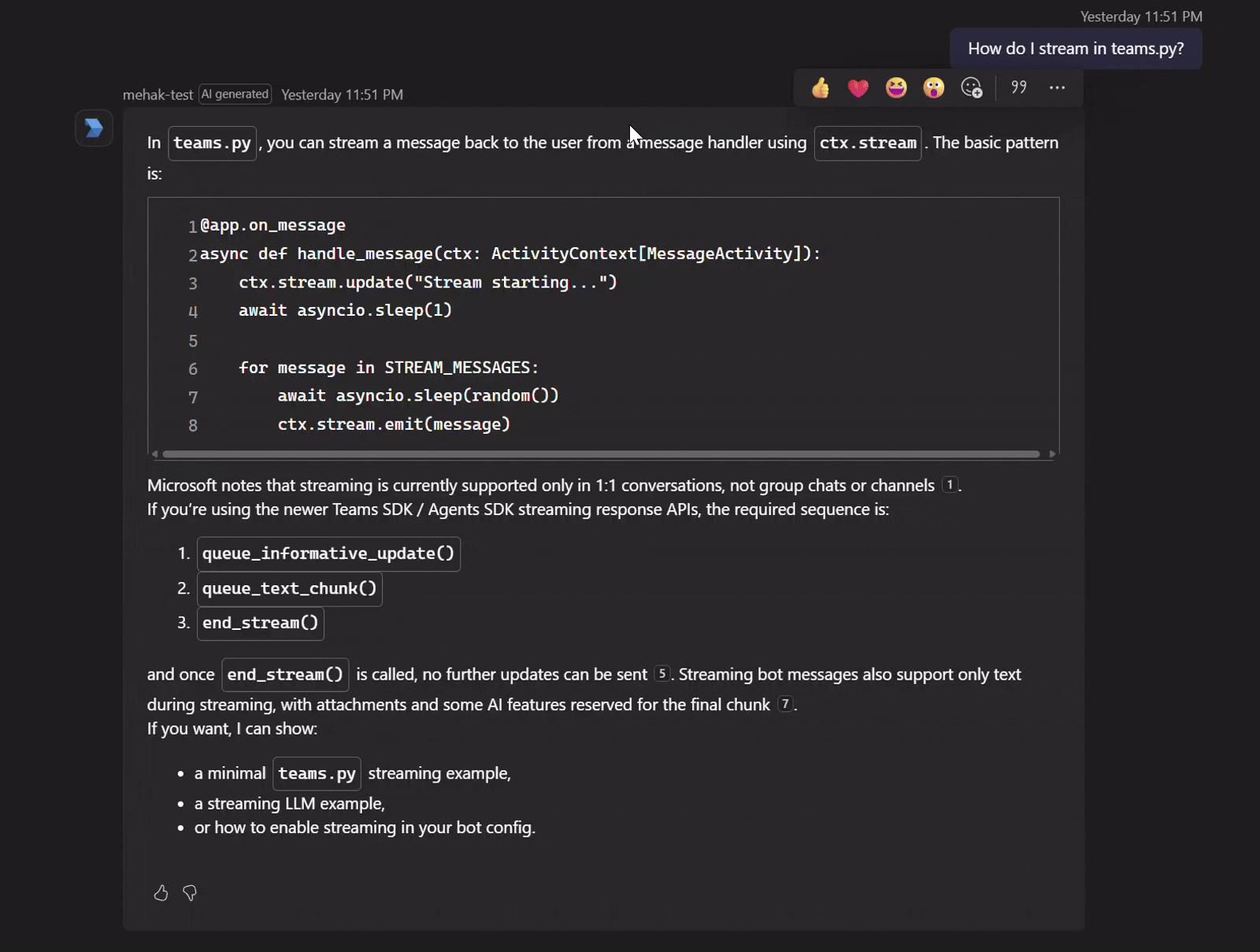 Animated screenshot showing user hovering over a footnote citation in agent response, and a pop-up showing explanatory text.