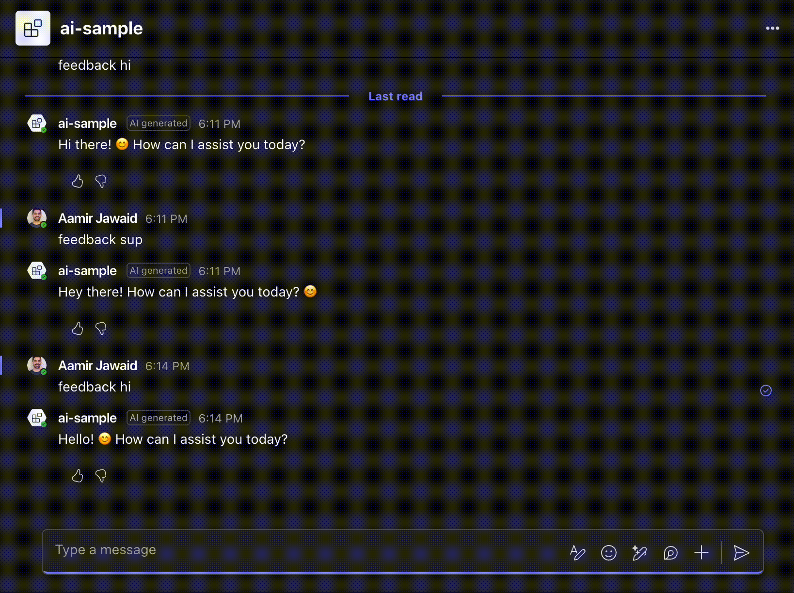 Animated image showing user selecting the thumbs-up button on an agent response and a dialog opening asking 'What did you like?'. The user types 'Nice' and hits Submit.