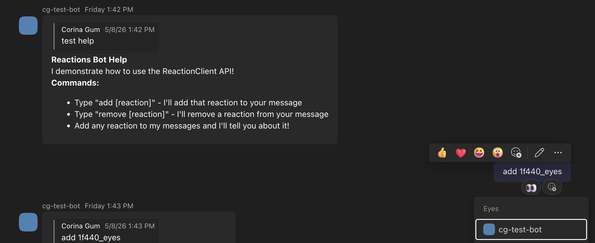 Reaction emoji sent by bot