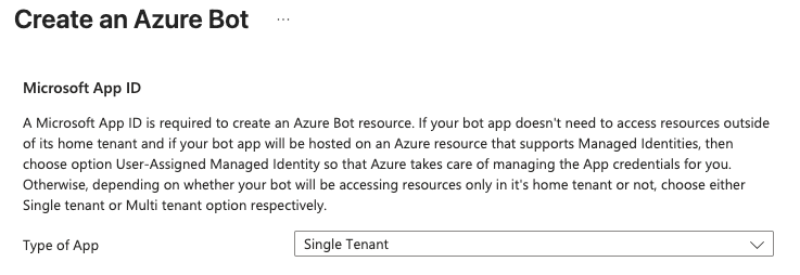 Single Tenant Bot Creation