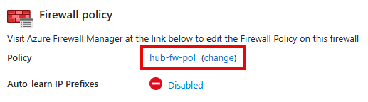 The hub-fw overview page is shown with the Firewall policy highlighted.