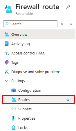The Firewall-route Route table pane with the Routes sub-section highlighted.