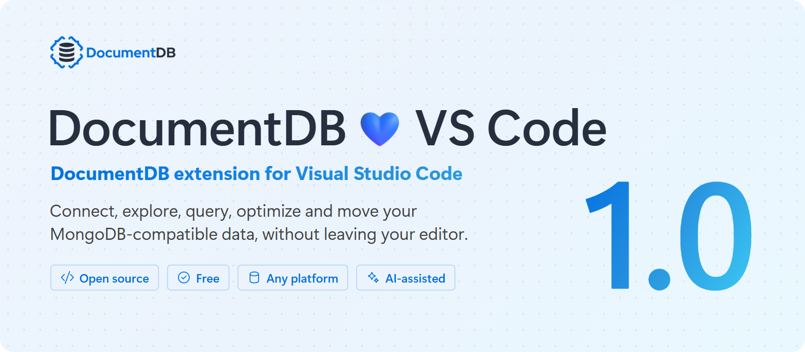 DocumentDB extension for Visual Studio Code 1.0: connect, explore, query, optimize and move your MongoDB-compatible data without leaving your editor