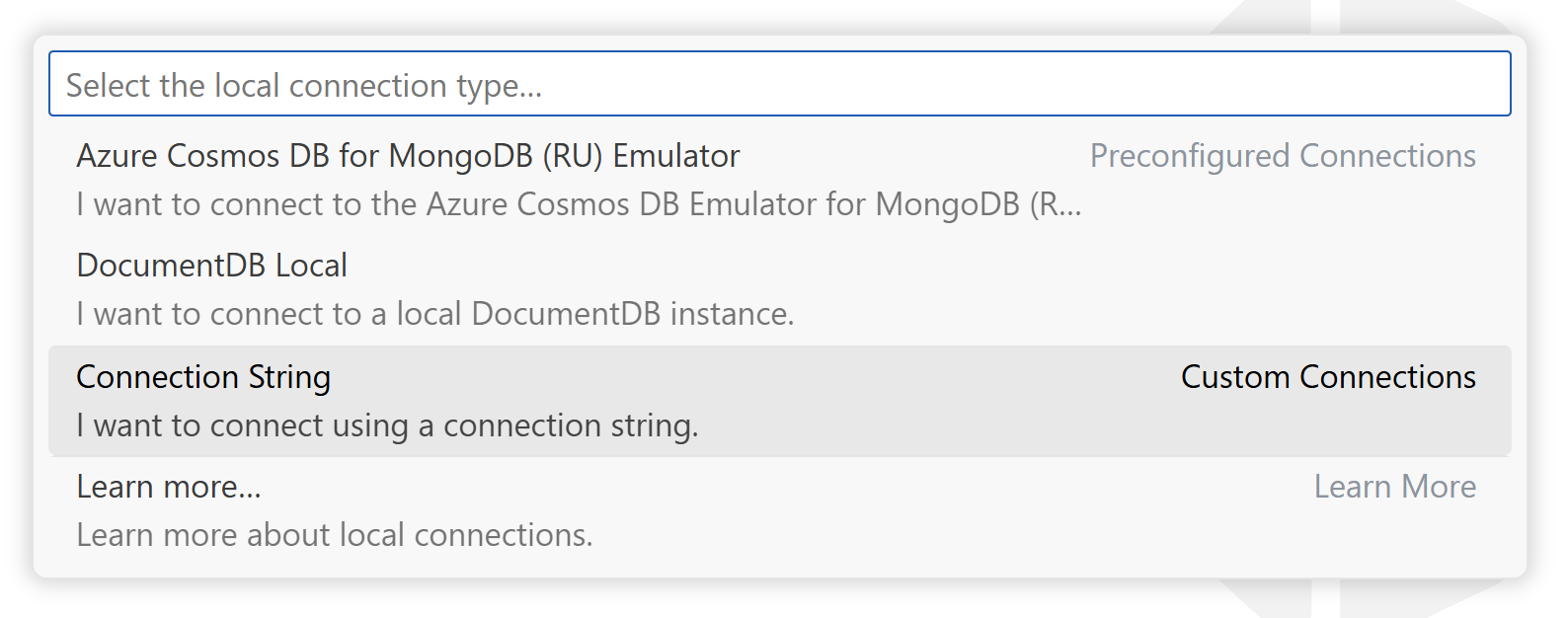 Local connection UI screenshot