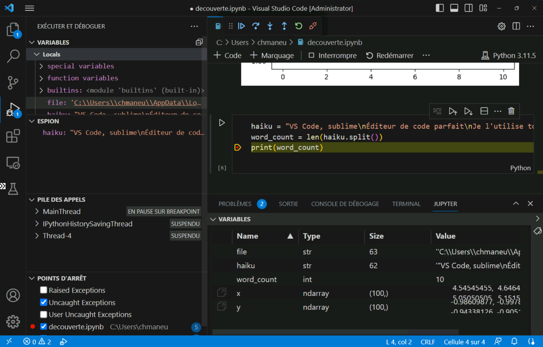 A Jupyter notebook in debugging