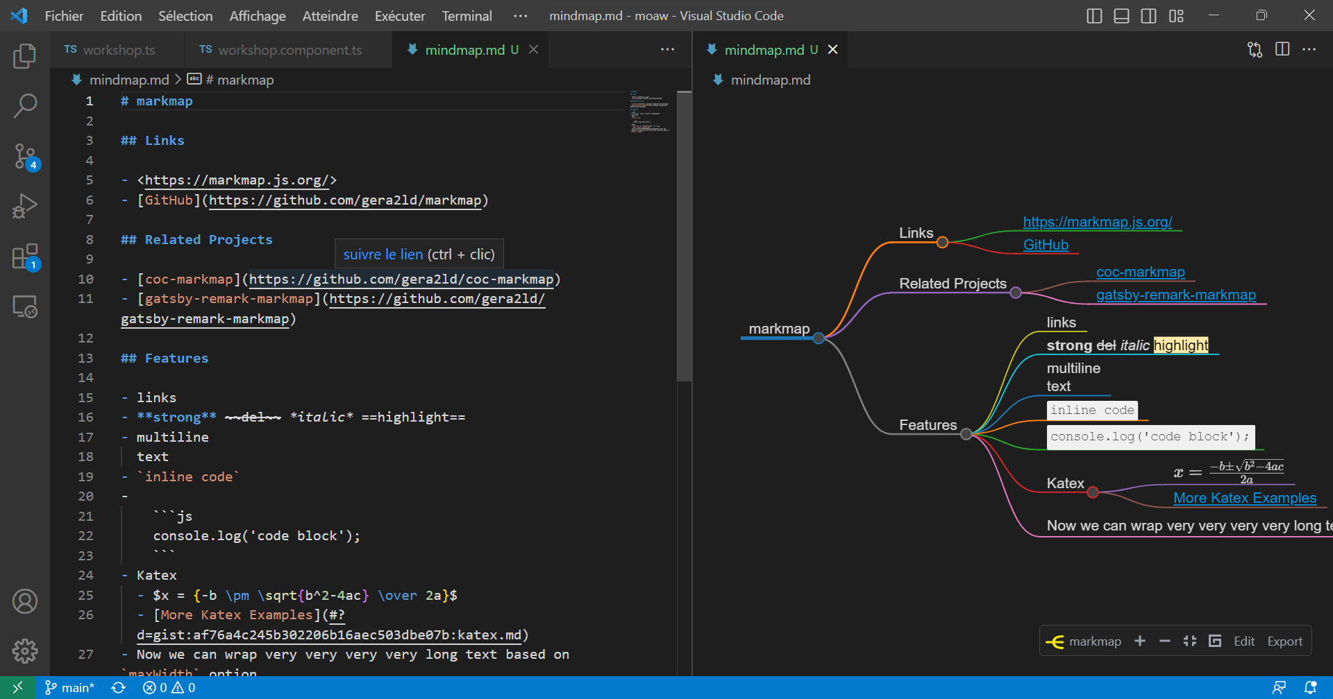 Mindmap example with Markmap